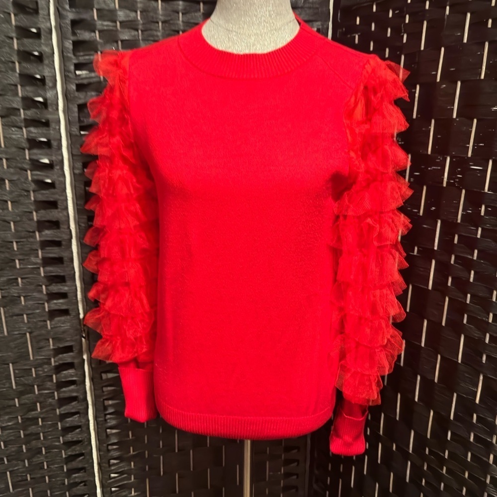 Red Vine & Love Vibrant Red Ruffle Sleeve blouse.Perfect for a party!